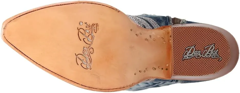 Dan Post Boots Womens Denim Darlin Snip Toe Casual Boots Mid Calf Low Heel 1-2" - Blue