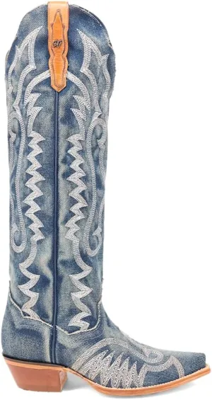 Dan Post Boots Womens Denim Darlin Snip Toe Casual Boots Mid Calf Low Heel 1-2" - Blue