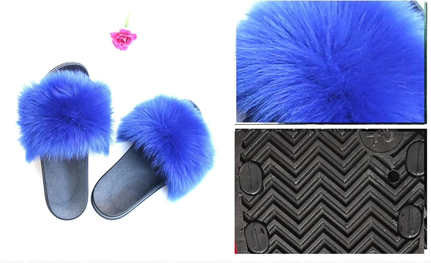 DAYISS Women Faux Fox Fur Slippers Summer Feather Open Toe Single Strap Slip On Sandals