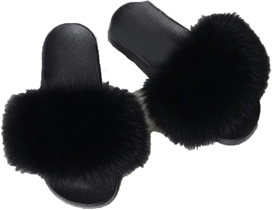 DAYISS Women Real Fox Fur Slippers Summer Feather Open Toe Single Strap Slip On Sandals