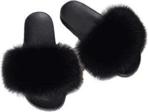DAYISS Women Real Fox Fur Slippers Summer Feather Open Toe Single Strap Slip On Sandals