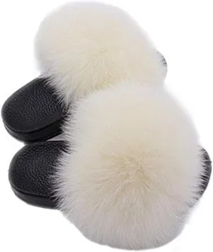 DAYISS Women Real Fox Fur Slippers Summer Feather Open Toe Single Strap Slip On Sandals