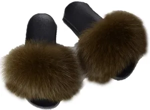DAYISS Women Real Fox Fur Slippers Summer Feather Open Toe Single Strap Slip On Sandals