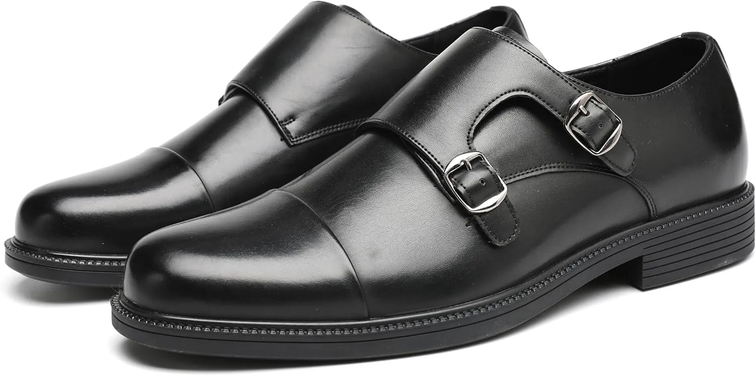 DECARSDZ Men's Classic Retro Double Monk Strap Casual Dress Loafer Shoes Comfortable for Business and Wedding Slip On Loafers
