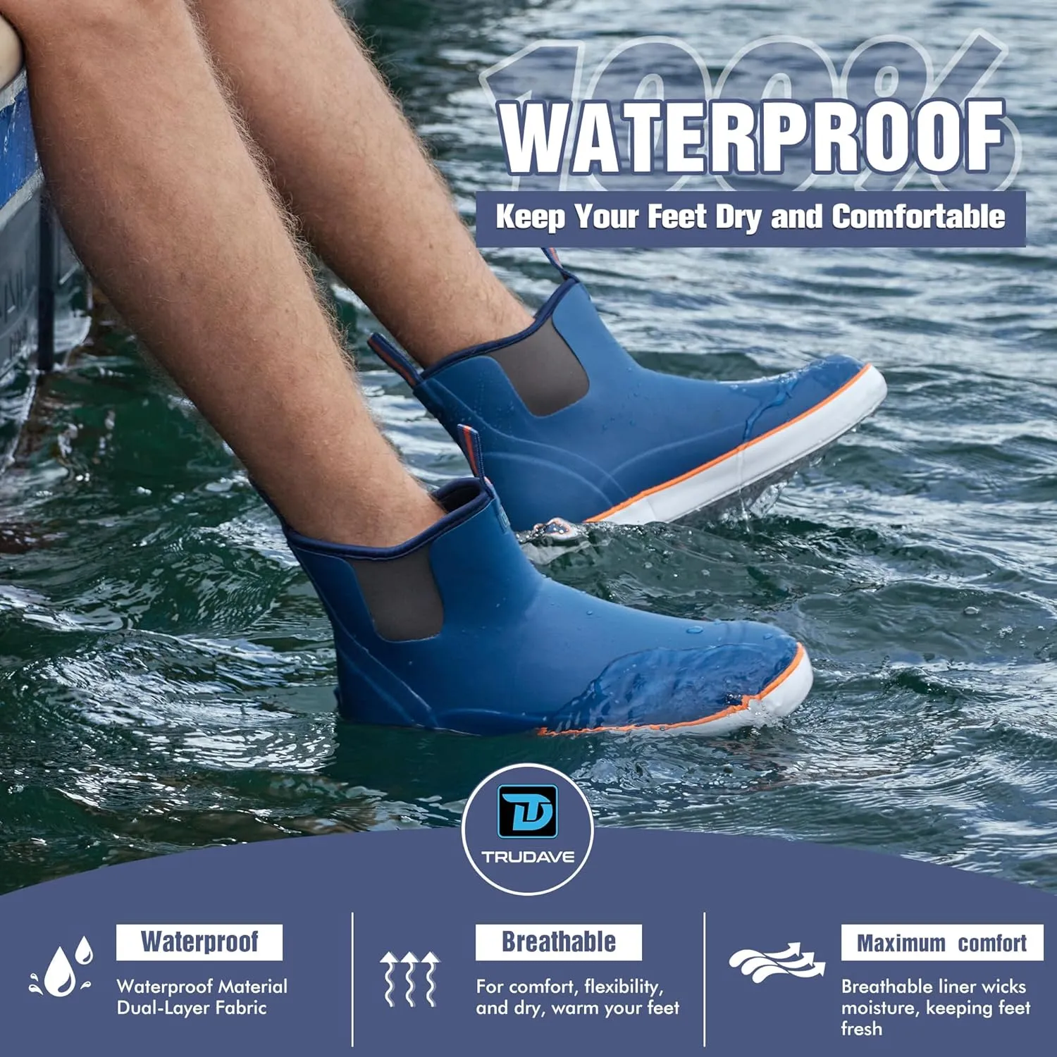 Deck Boots for Men, Men's Waterproof Insulated Reliable Rain Boots, Anti-Slip Ankle Rubber Boots with High-Traction for Fishing Boating, Size 6-14