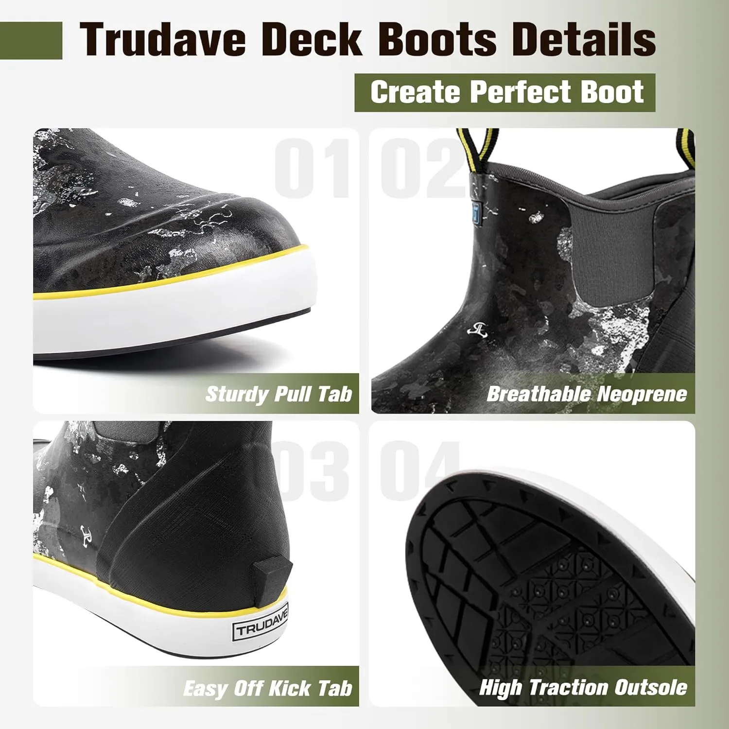Deck Boots for Men, Men's Waterproof Insulated Reliable Rain Boots, Anti-Slip Ankle Rubber Boots with High-Traction for Fishing Boating, Size 6-14