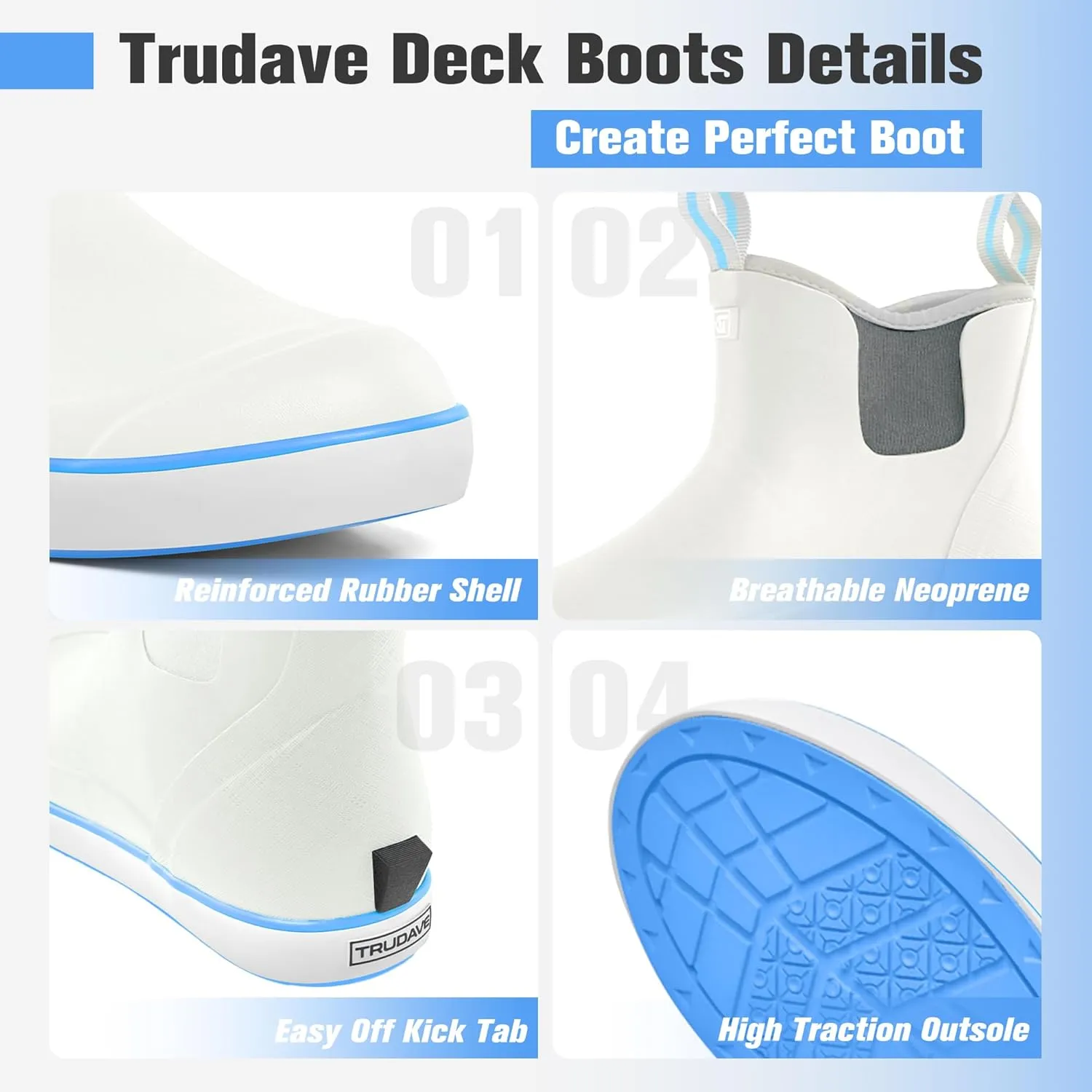 Deck Boots for Men, Men's Waterproof Insulated Reliable Rain Boots, Anti-Slip Ankle Rubber Boots with High-Traction for Fishing Boating, Size 6-14