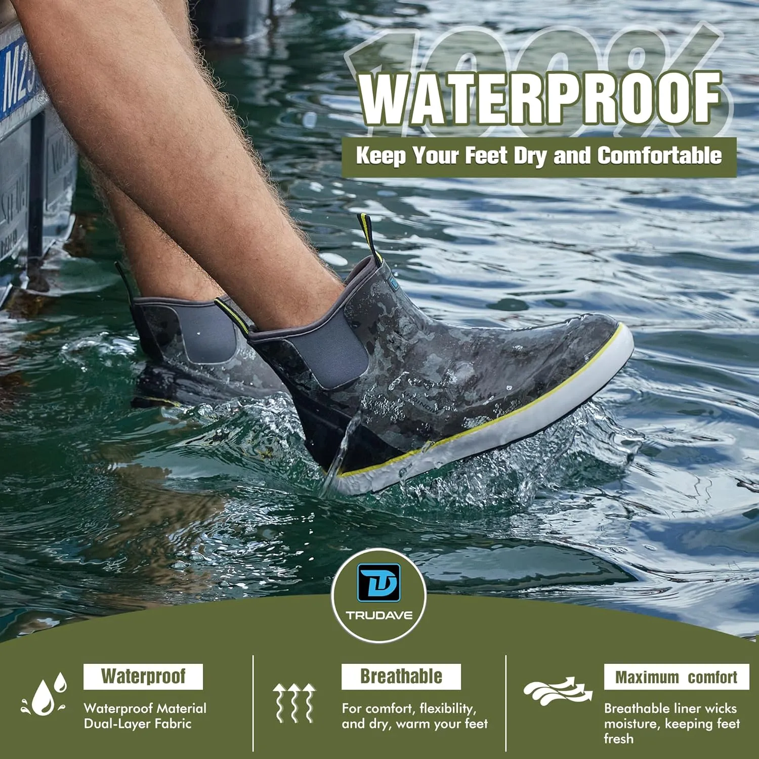 Deck Boots for Men, Men's Waterproof Insulated Reliable Rain Boots, Anti-Slip Ankle Rubber Boots with High-Traction for Fishing Boating, Size 6-14