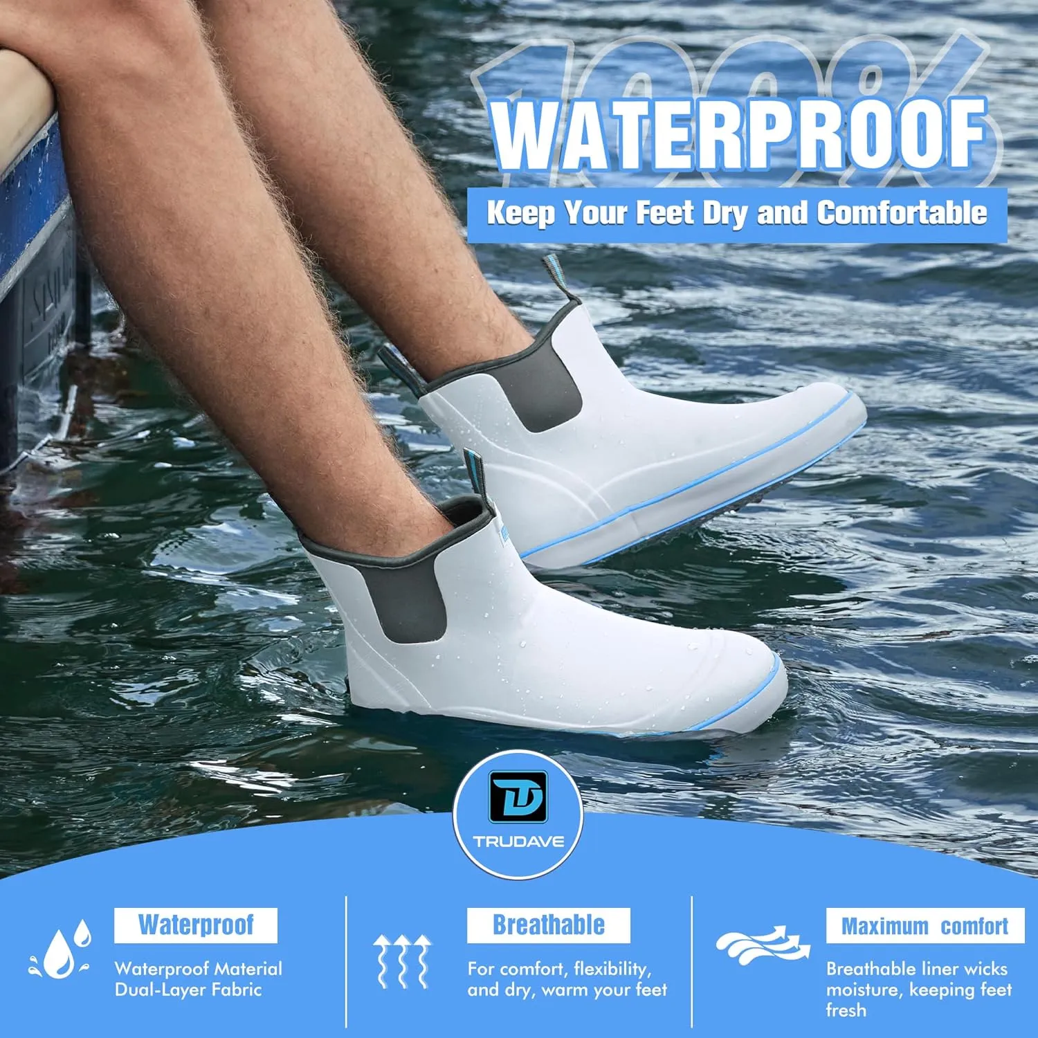 Deck Boots for Men, Men's Waterproof Insulated Reliable Rain Boots, Anti-Slip Ankle Rubber Boots with High-Traction for Fishing Boating, Size 6-14
