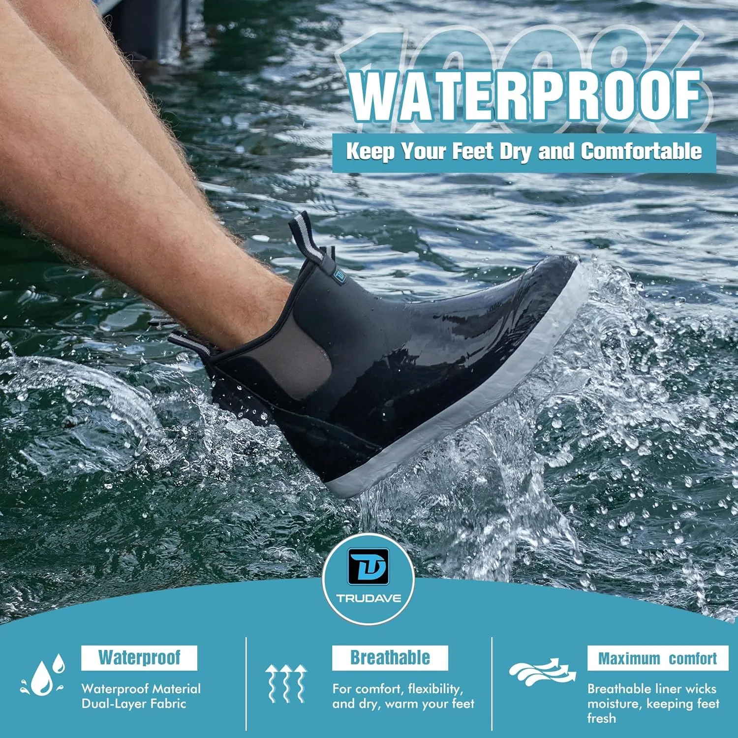Deck Boots for Men, Men's Waterproof Insulated Reliable Rain Boots, Anti-Slip Ankle Rubber Boots with High-Traction for Fishing Boating, Size 6-14