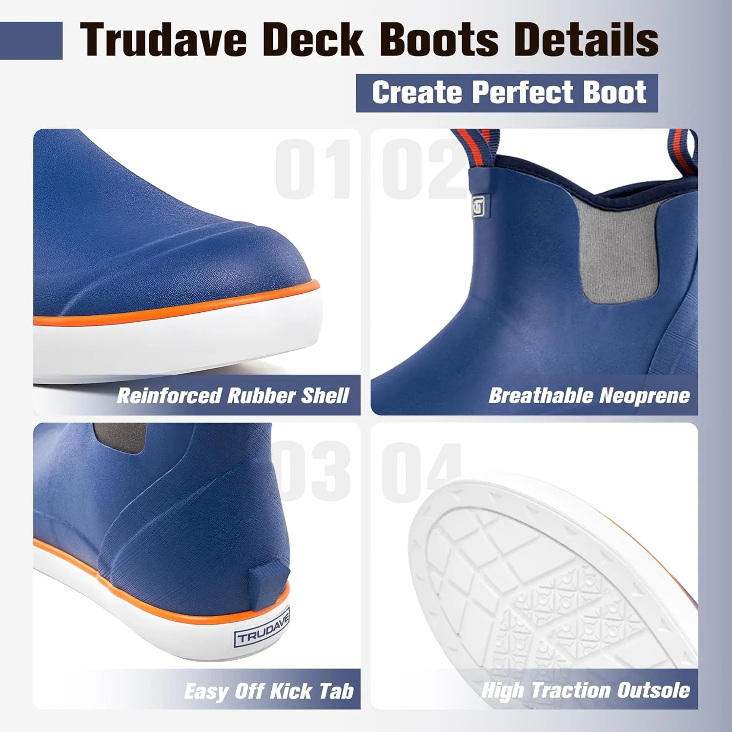 Deck Boots for Men, Men's Waterproof Insulated Reliable Rain Boots, Anti-Slip Ankle Rubber Boots with High-Traction for Fishing Boating, Size 6-14