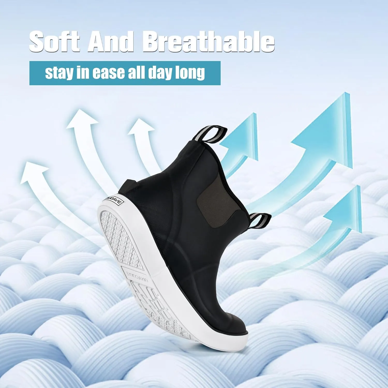 Deck Boots for Men, Men's Waterproof Insulated Reliable Rain Boots, Anti-Slip Ankle Rubber Boots with High-Traction for Fishing Boating, Size 6-14