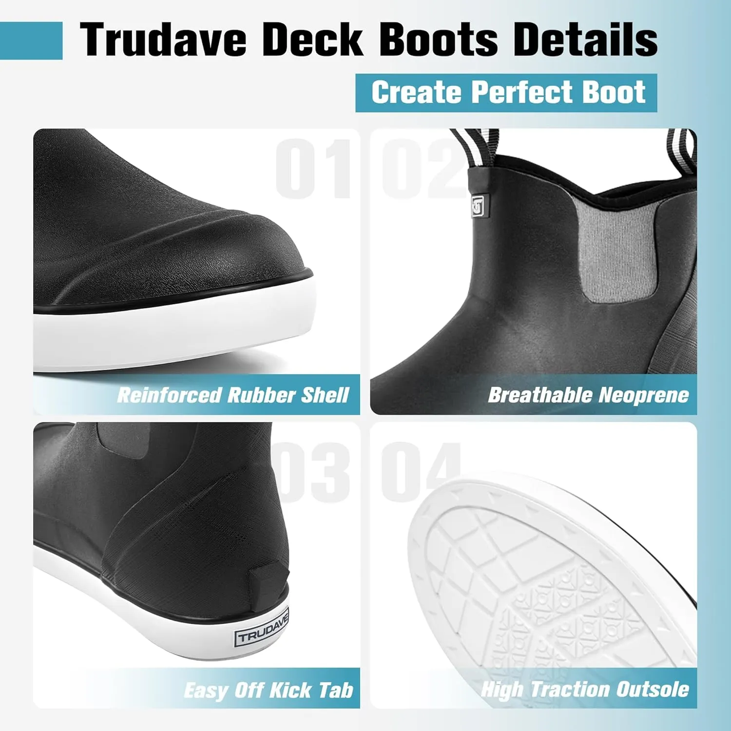 Deck Boots for Men, Men's Waterproof Insulated Reliable Rain Boots, Anti-Slip Ankle Rubber Boots with High-Traction for Fishing Boating, Size 6-14