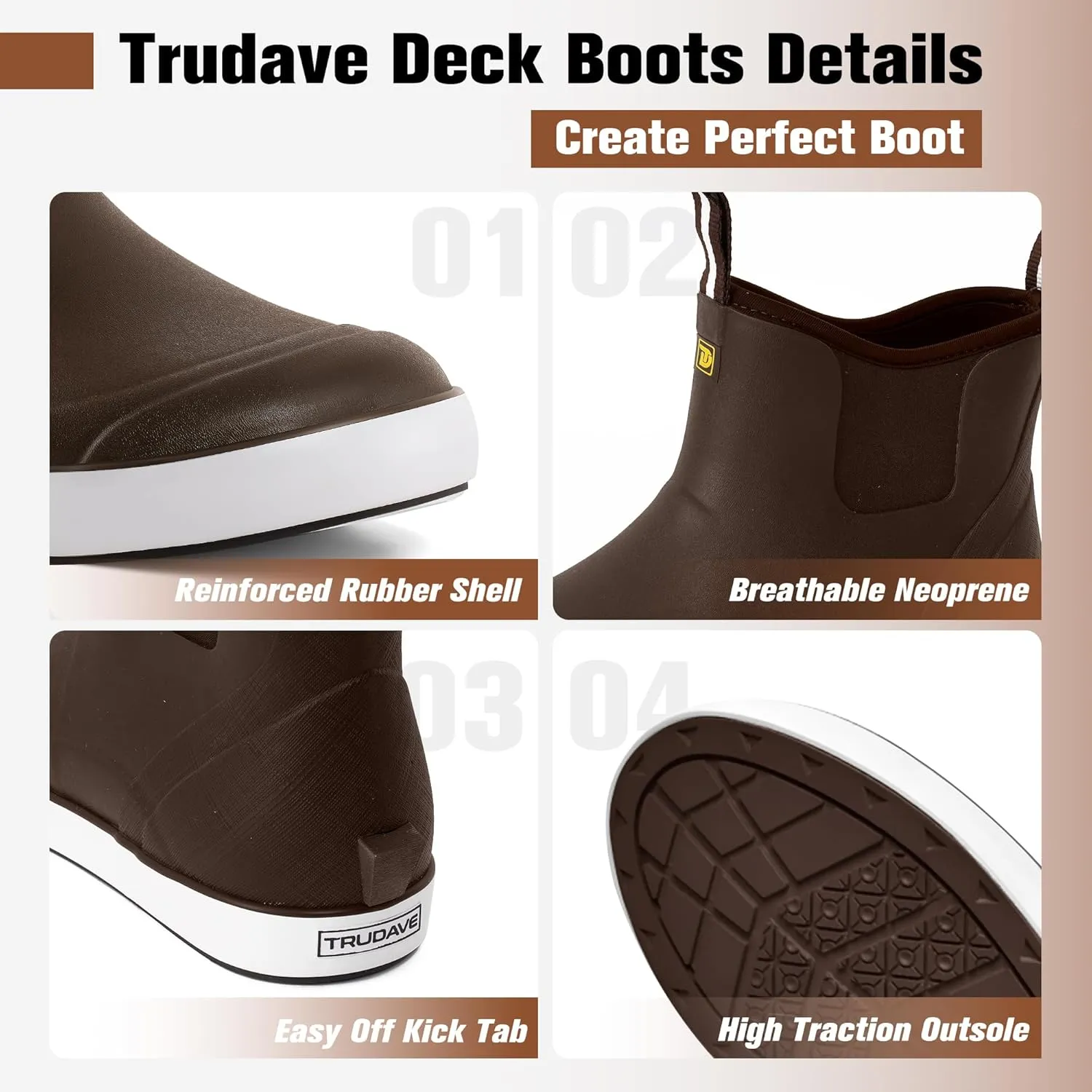 Deck Boots for Men, Men's Waterproof Insulated Reliable Rain Boots, Anti-Slip Ankle Rubber Boots with High-Traction for Fishing Boating, Size 6-14
