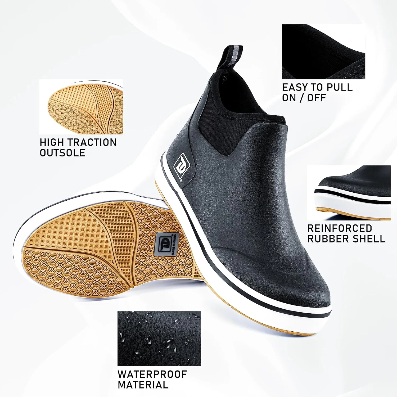 Deck Boots, Waterproof Rubber Fishing Rain Boots, Anti-slip Short Ankle Shoes for Outdoor Fishing Boating, Size 5-14