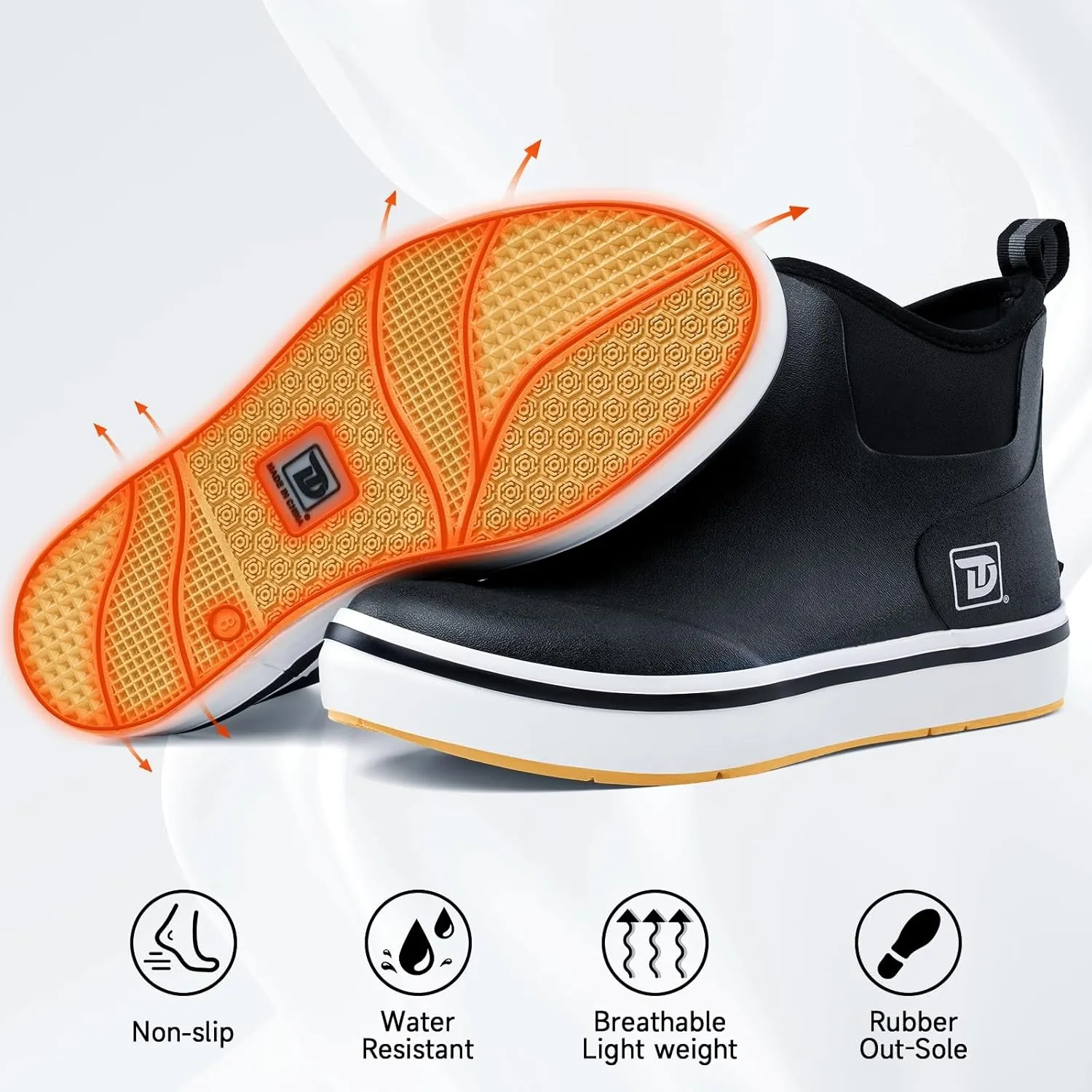 Deck Boots, Waterproof Rubber Fishing Rain Boots, Anti-slip Short Ankle Shoes for Outdoor Fishing Boating, Size 5-14