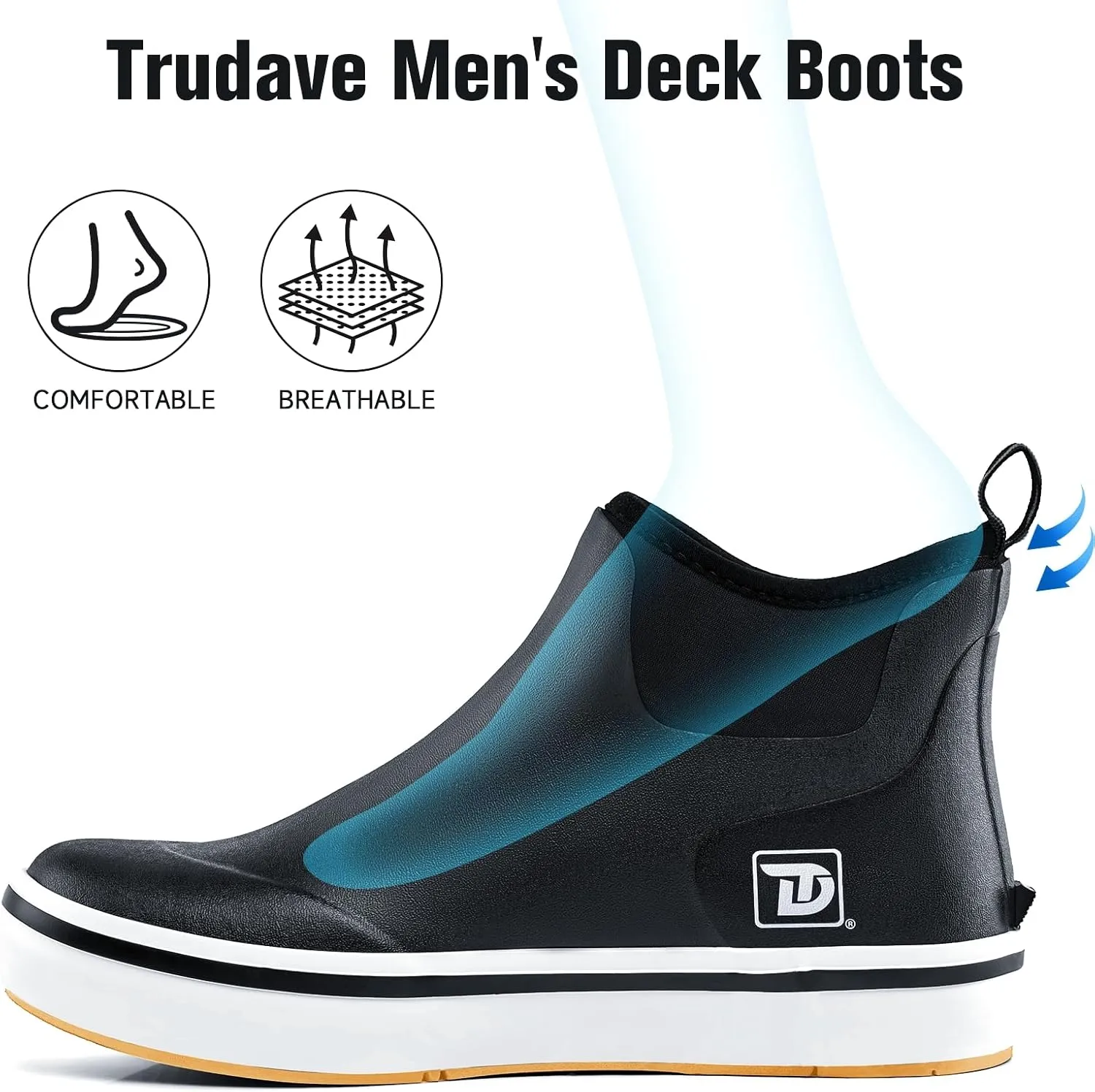 Deck Boots, Waterproof Rubber Fishing Rain Boots, Anti-slip Short Ankle Shoes for Outdoor Fishing Boating, Size 5-14