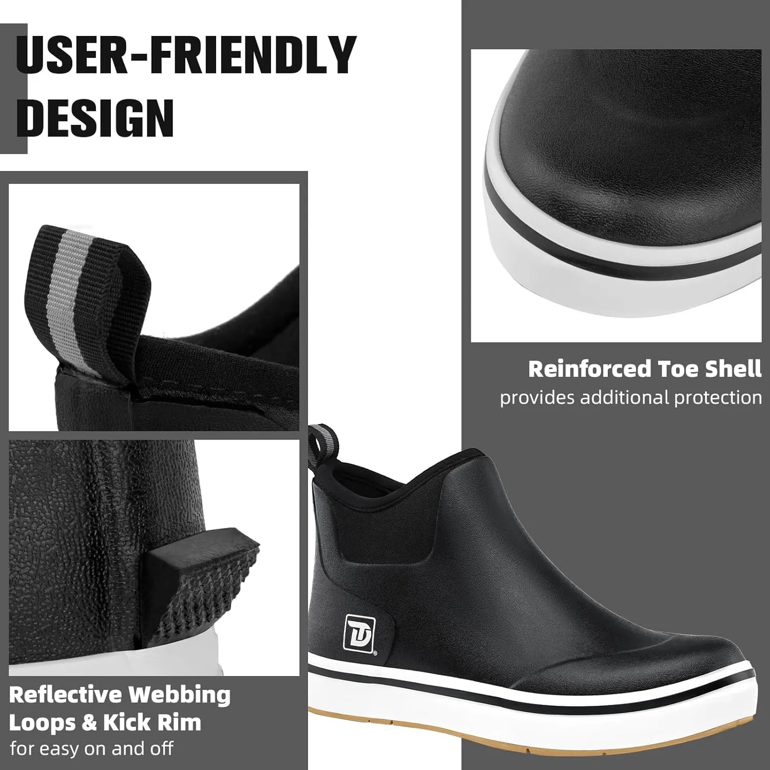 Deck Boots, Waterproof Rubber Fishing Rain Boots, Anti-slip Short Ankle Shoes for Outdoor Fishing Boating, Size 5-14