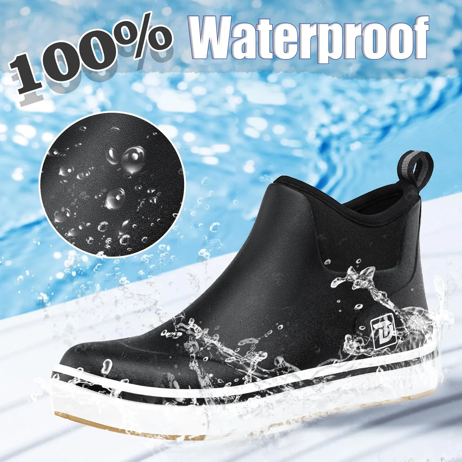 Deck Boots, Waterproof Rubber Fishing Rain Boots, Anti-slip Short Ankle Shoes for Outdoor Fishing Boating, Size 5-14