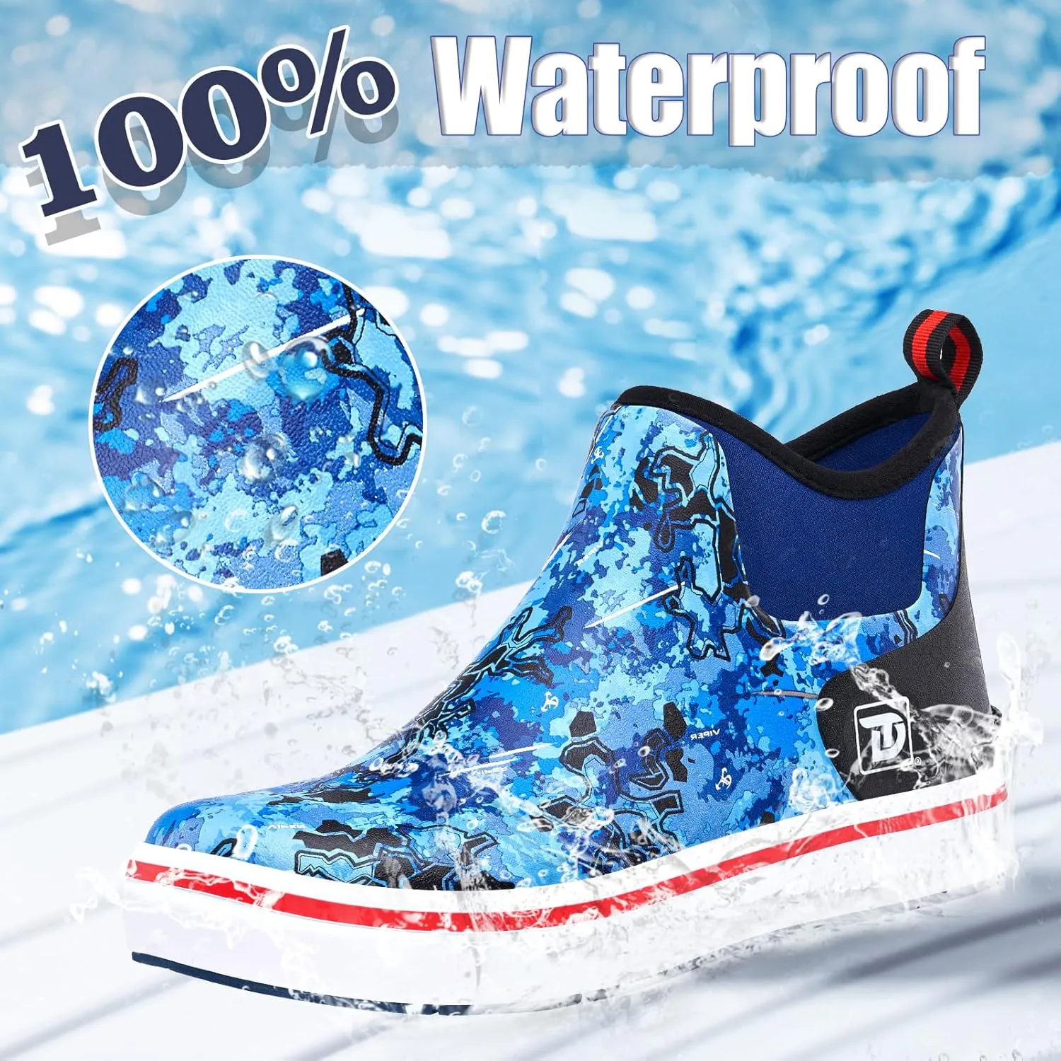 Deck Boots, Waterproof Rubber Fishing Rain Boots, Anti-slip Short Ankle Shoes for Outdoor Fishing Boating, Size 5-14