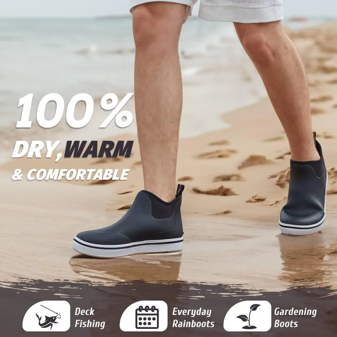 Deck Boots, Waterproof Rubber Fishing Rain Boots, Anti-slip Short Ankle Shoes for Outdoor Fishing Boating, Size 5-14