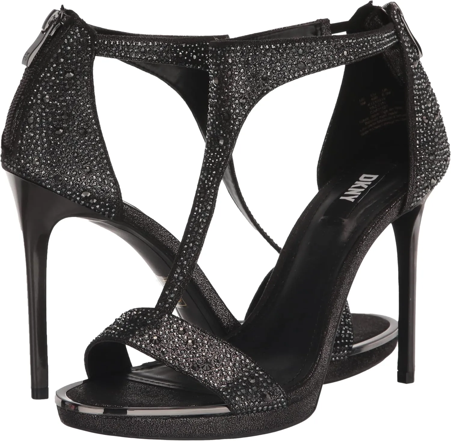 DKNY Women's Dris Stones Open Toed Glitter Heels Flat Sandal