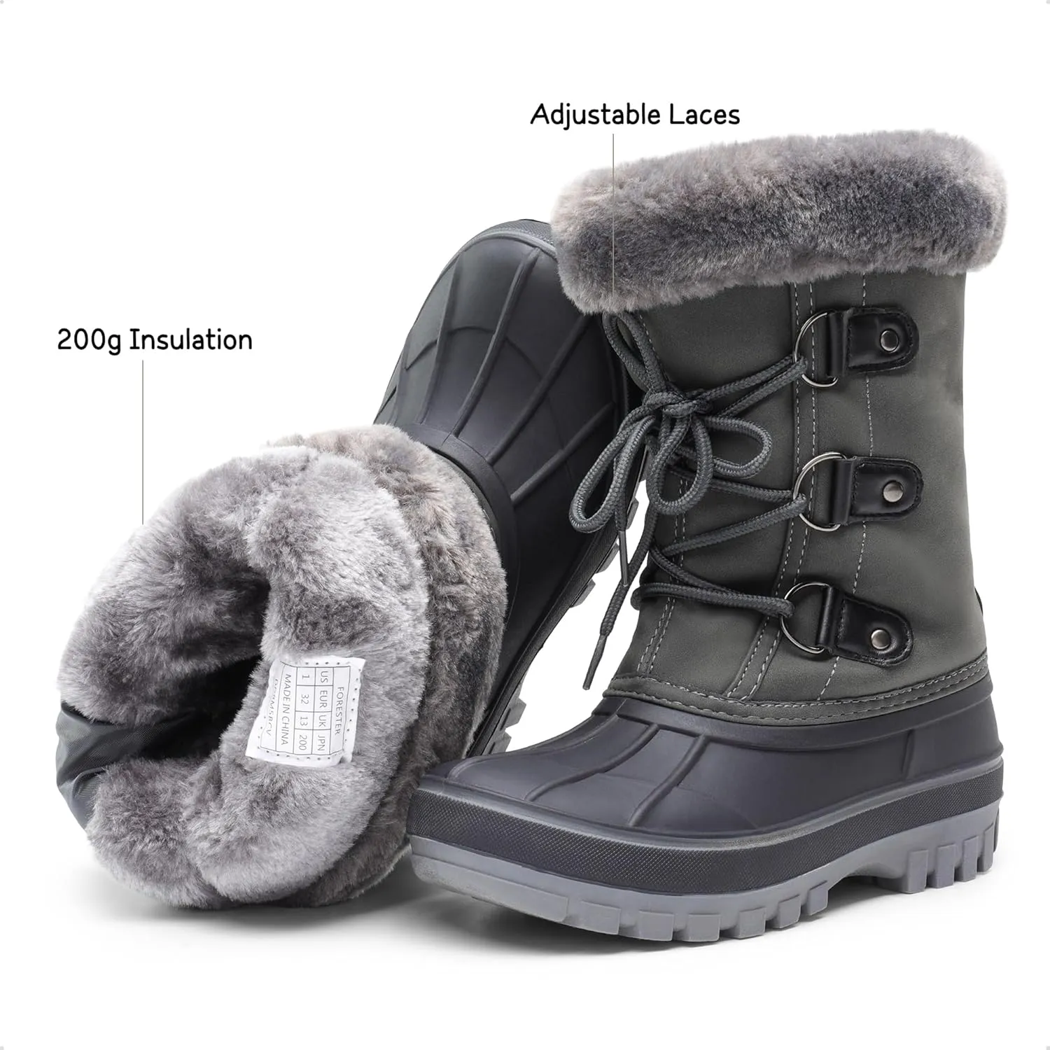 DREAM PAIRS Boys & Girls Faux Fur-Lined Ankle Winter Snow Boots