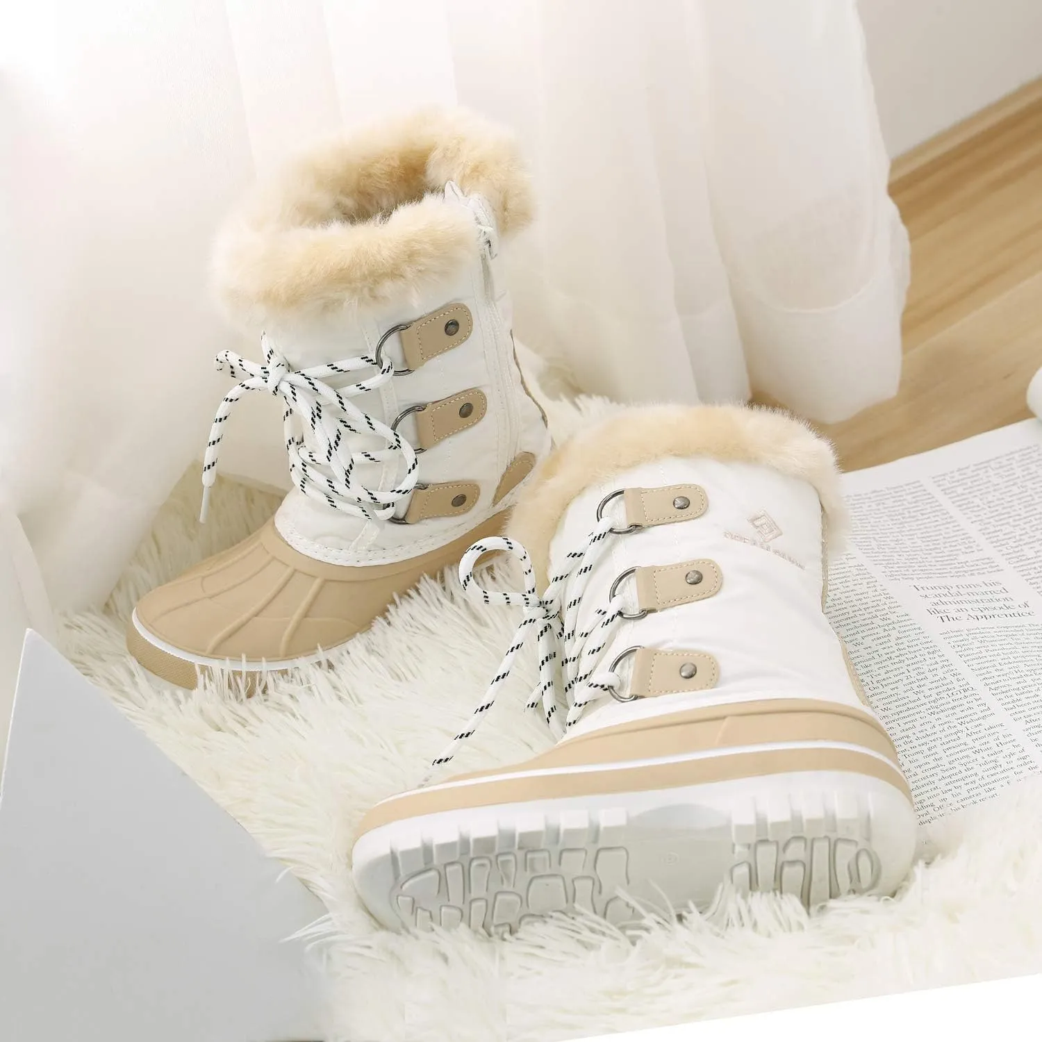 DREAM PAIRS Boys & Girls Faux Fur-Lined Ankle Winter Snow Boots