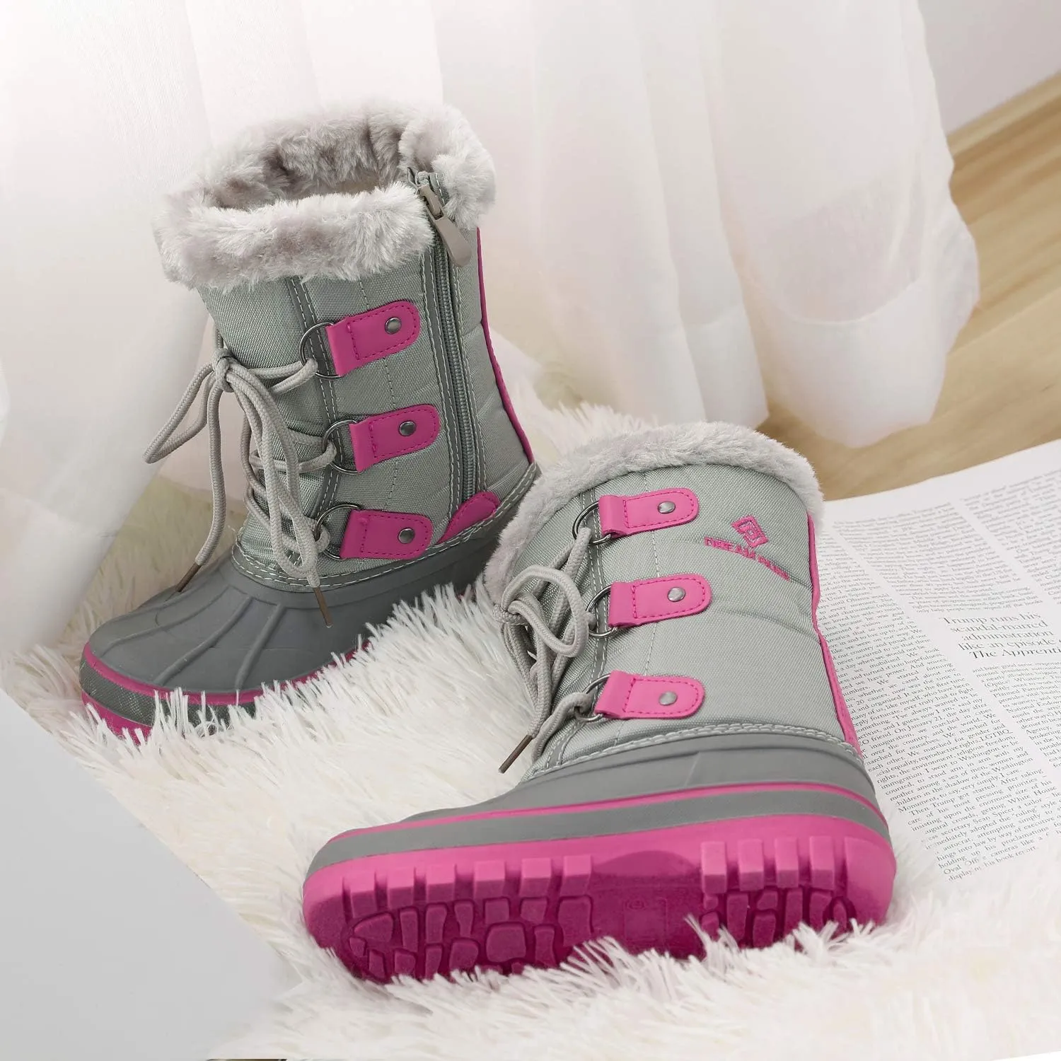 DREAM PAIRS Boys & Girls Faux Fur-Lined Ankle Winter Snow Boots
