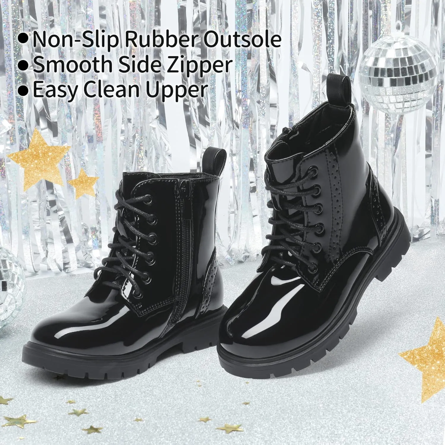 DREAM PAIRS Boys Girls Side Zipper Combat Ankle Boots(Toddler/Little Kid