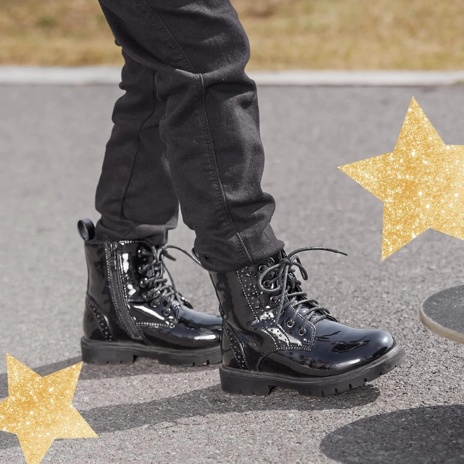 DREAM PAIRS Boys Girls Side Zipper Combat Ankle Boots(Toddler/Little Kid
