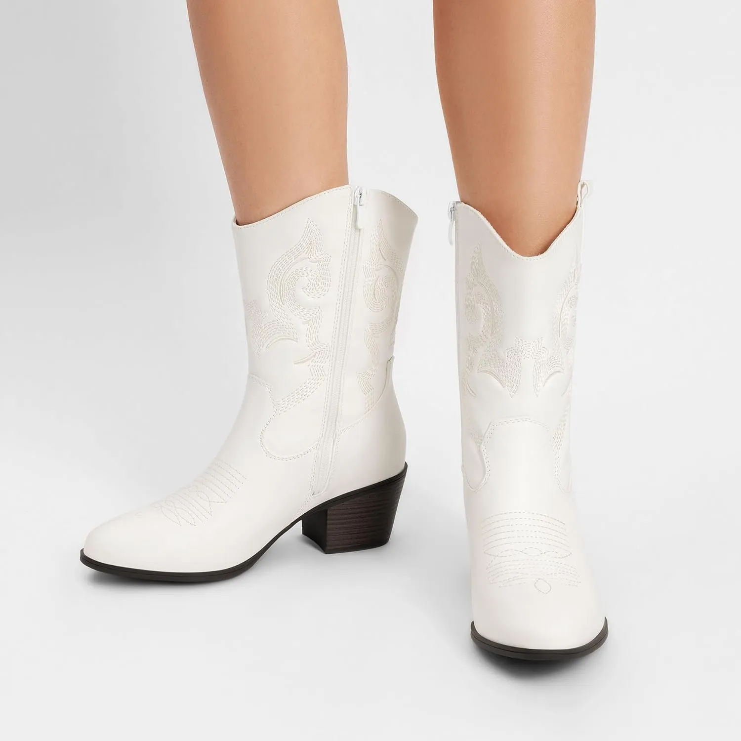 DREAM PAIRS Cowboy Boots for Women, Mid Calf Cowgirl Boots with Embroidery Round Toe Western Chunky Low Heel Shoes