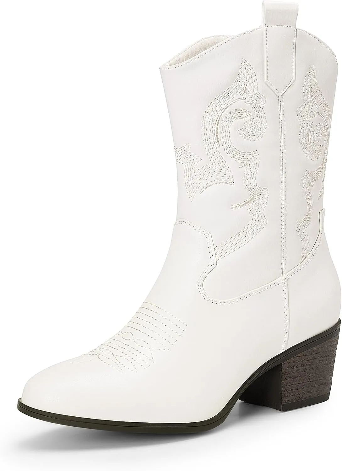 DREAM PAIRS Cowboy Boots for Women, Mid Calf Cowgirl Boots with Embroidery Round Toe Western Chunky Low Heel Shoes