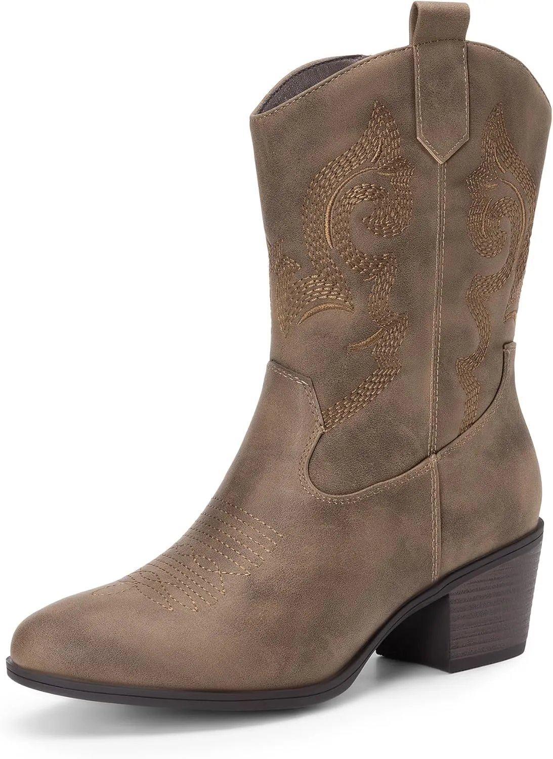 DREAM PAIRS Cowboy Boots for Women, Mid Calf Cowgirl Boots with Embroidery Round Toe Western Chunky Low Heel Shoes