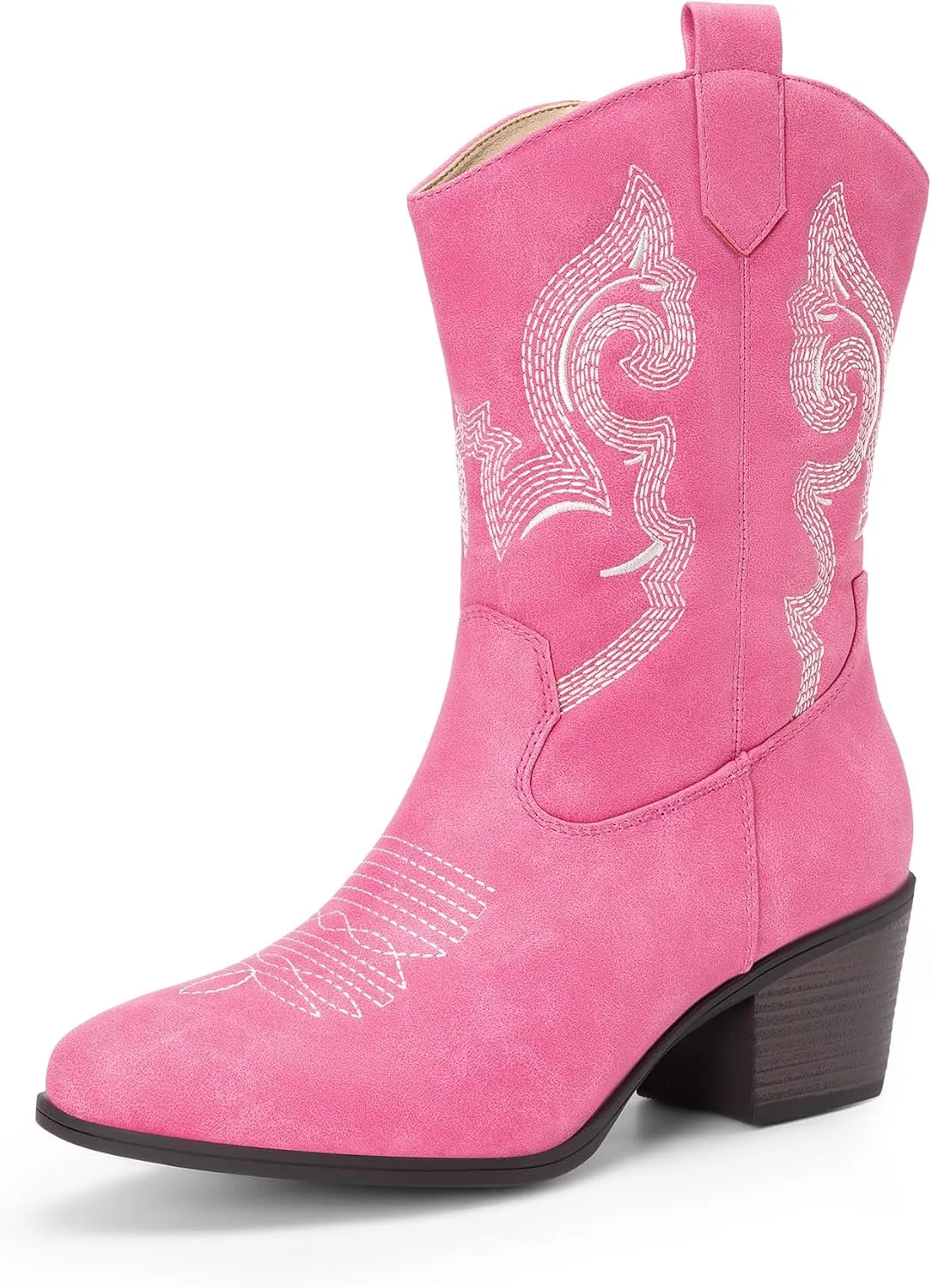 DREAM PAIRS Cowboy Boots for Women, Mid Calf Cowgirl Boots with Embroidery Round Toe Western Chunky Low Heel Shoes