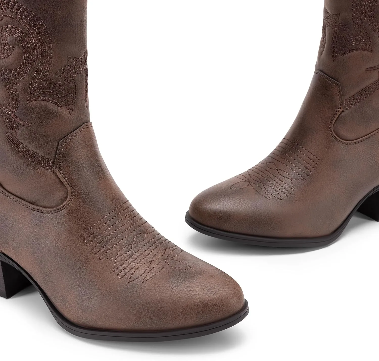 DREAM PAIRS Cowboy Boots for Women, Mid Calf Cowgirl Boots with Embroidery Round Toe Western Chunky Low Heel Shoes