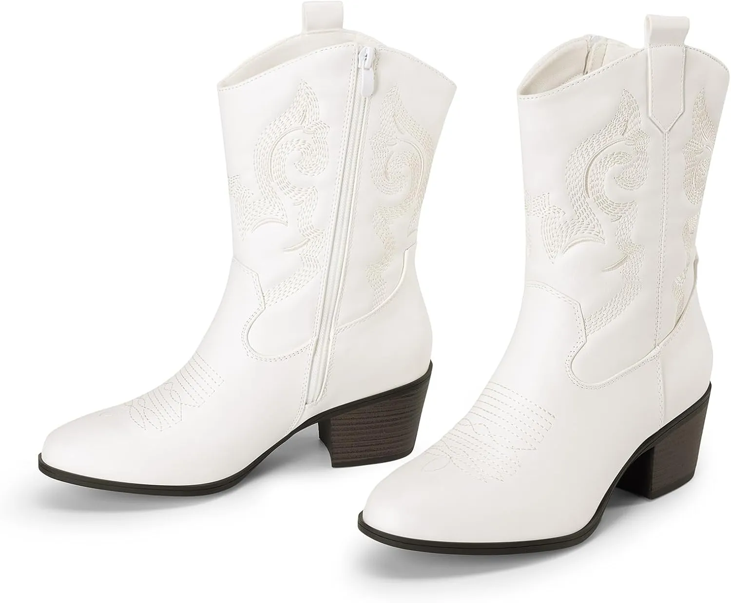 DREAM PAIRS Cowboy Boots for Women, Mid Calf Cowgirl Boots with Embroidery Round Toe Western Chunky Low Heel Shoes