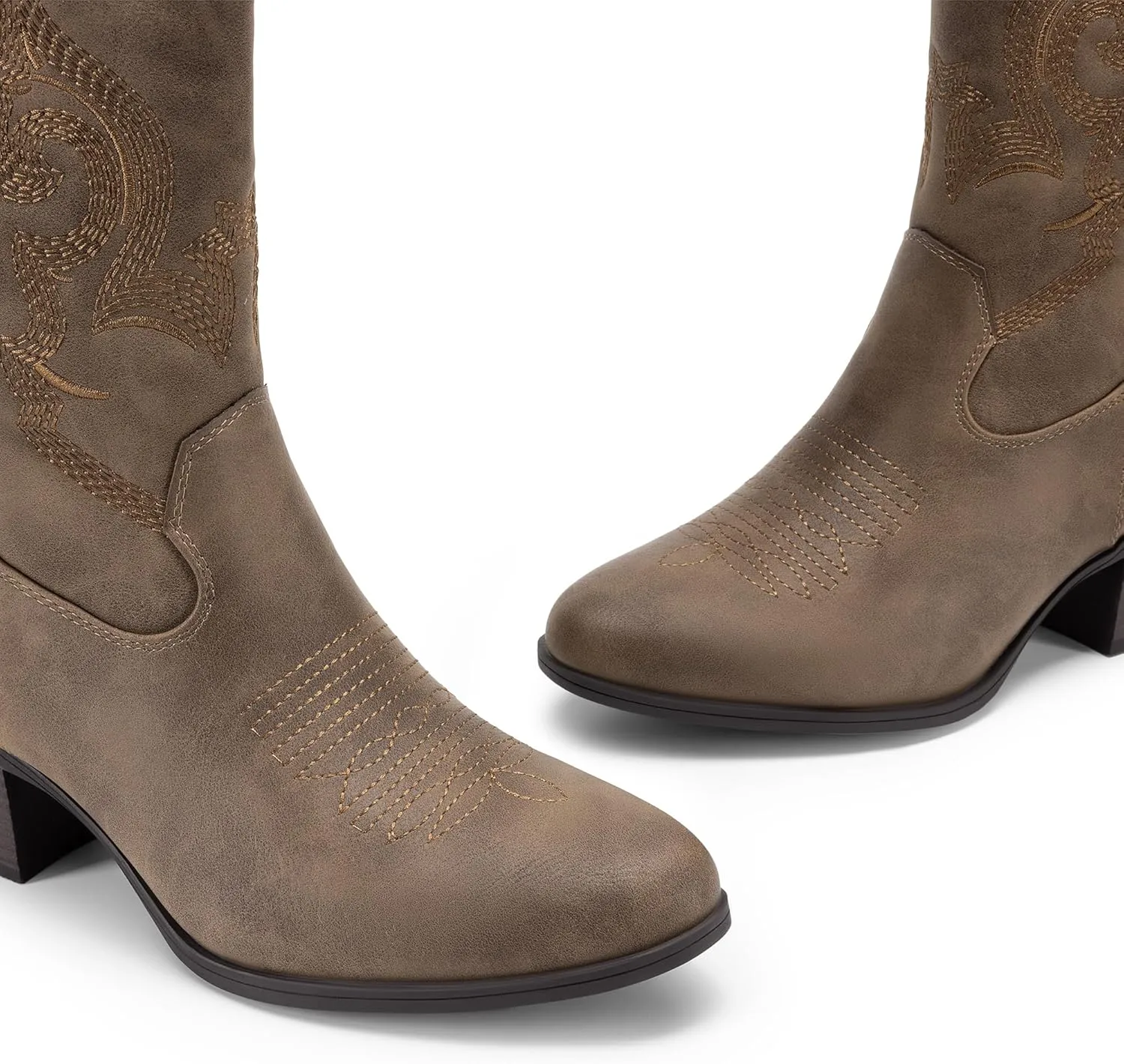 DREAM PAIRS Cowboy Boots for Women, Mid Calf Cowgirl Boots with Embroidery Round Toe Western Chunky Low Heel Shoes