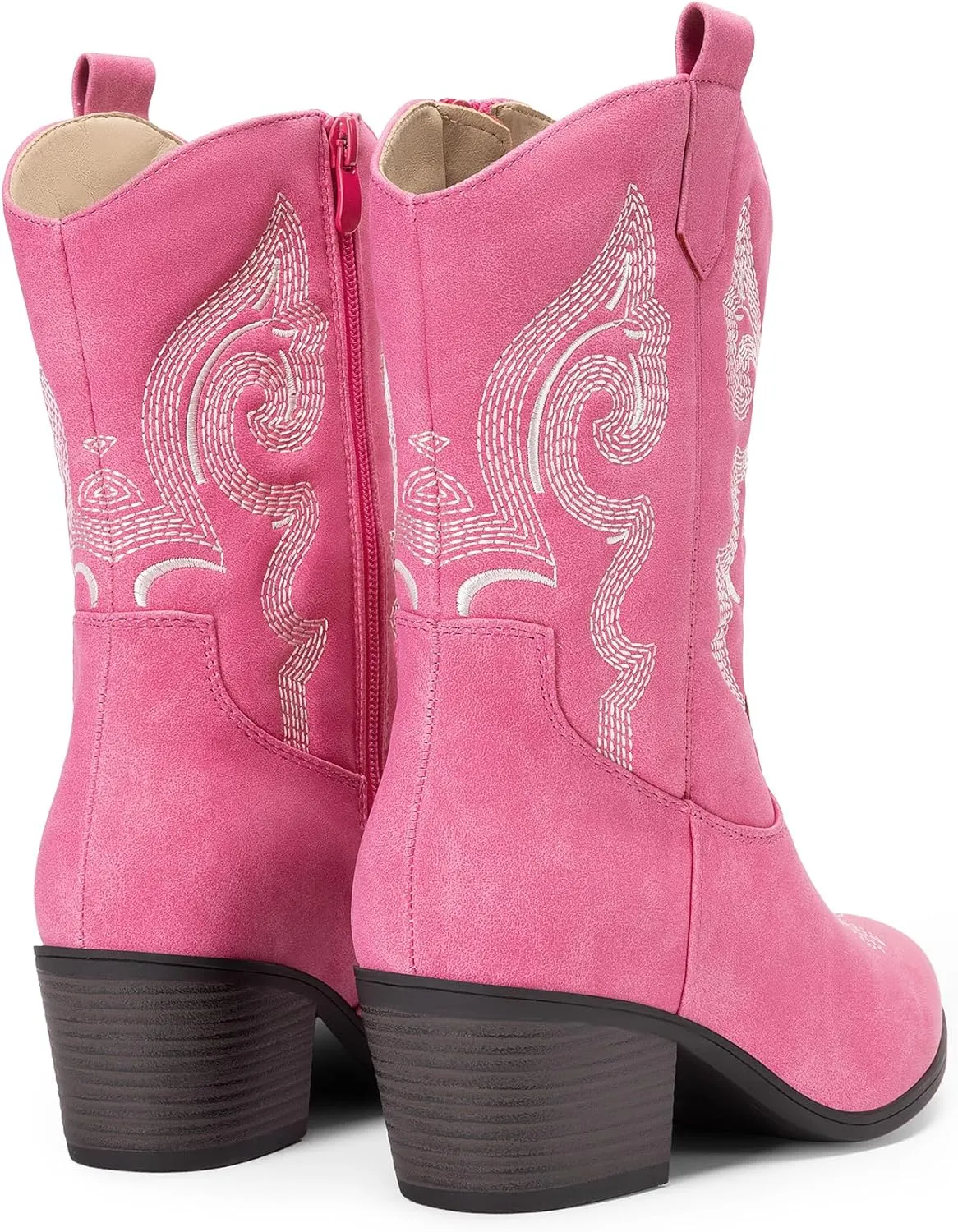 DREAM PAIRS Cowboy Boots for Women, Mid Calf Cowgirl Boots with Embroidery Round Toe Western Chunky Low Heel Shoes
