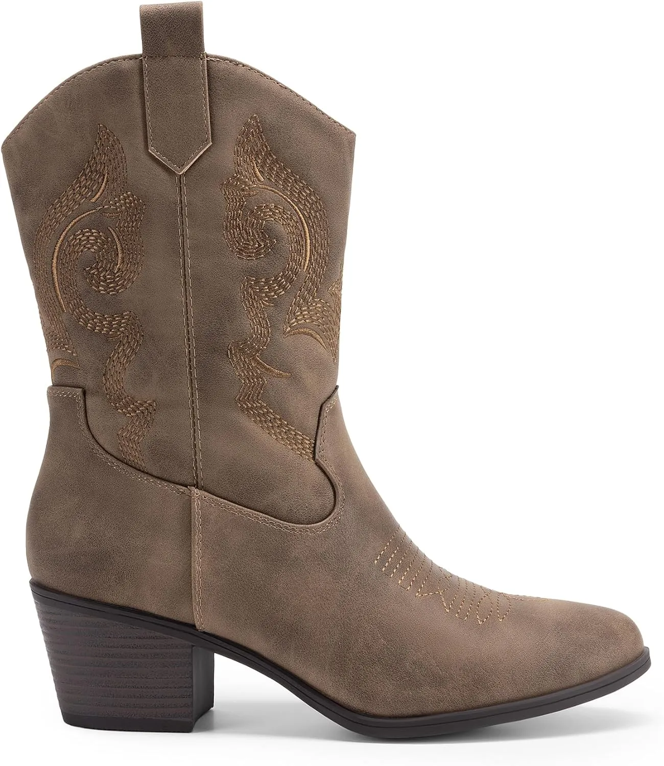 DREAM PAIRS Cowboy Boots for Women, Mid Calf Cowgirl Boots with Embroidery Round Toe Western Chunky Low Heel Shoes