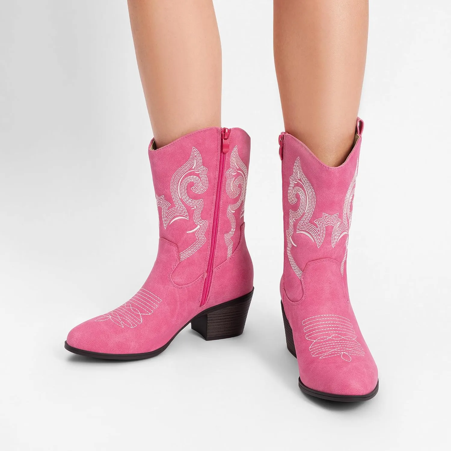 DREAM PAIRS Cowboy Boots for Women, Mid Calf Cowgirl Boots with Embroidery Round Toe Western Chunky Low Heel Shoes