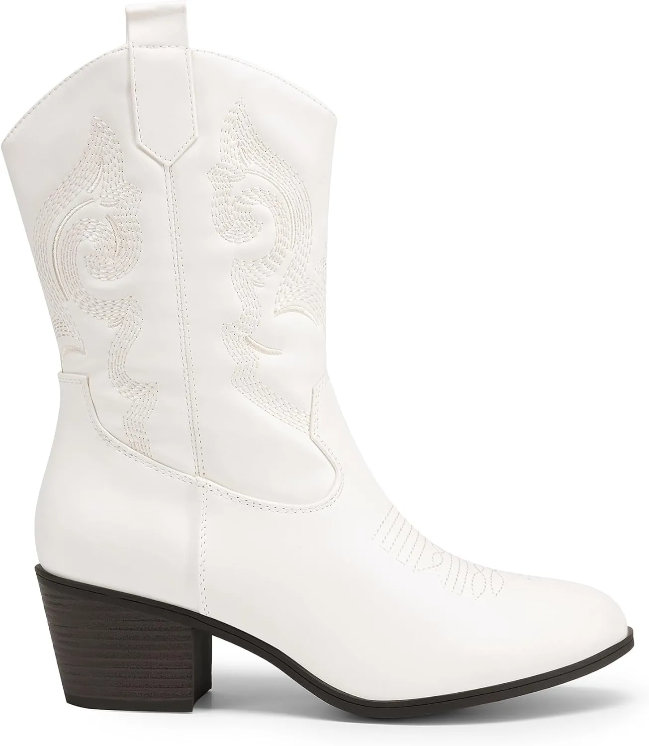 DREAM PAIRS Cowboy Boots for Women, Mid Calf Cowgirl Boots with Embroidery Round Toe Western Chunky Low Heel Shoes