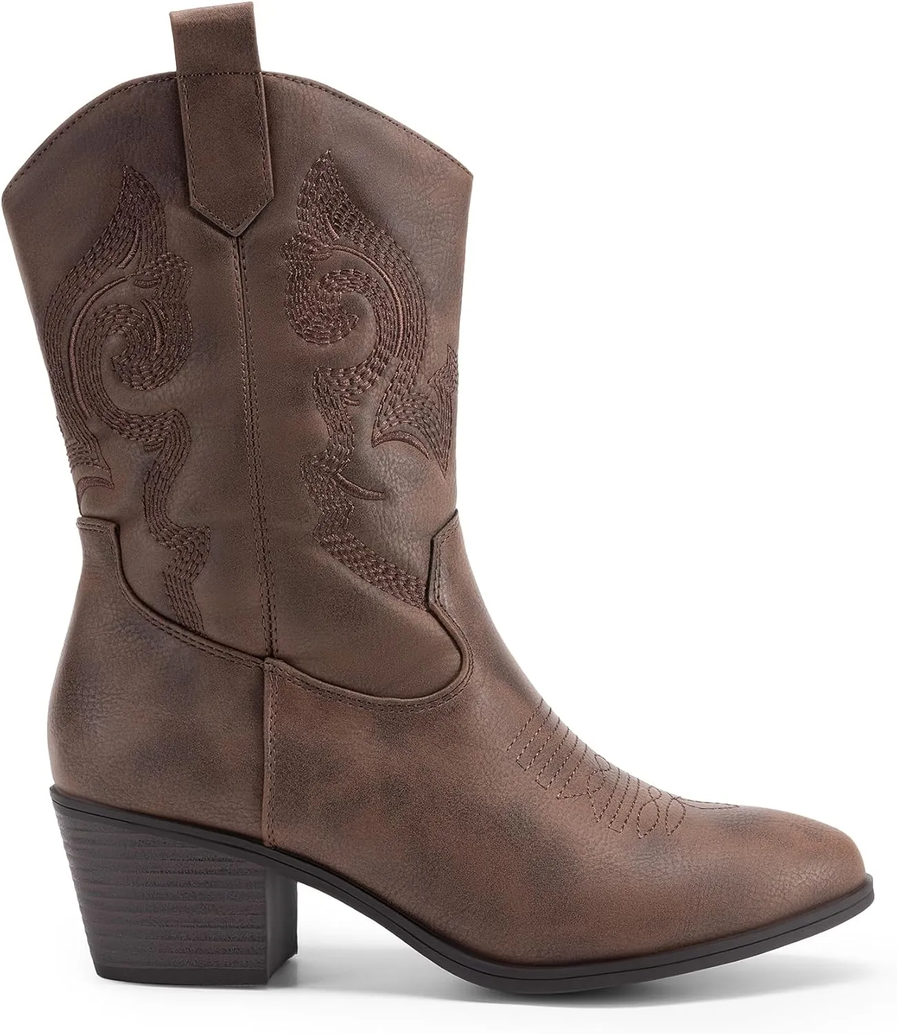 DREAM PAIRS Cowboy Boots for Women, Mid Calf Cowgirl Boots with Embroidery Round Toe Western Chunky Low Heel Shoes