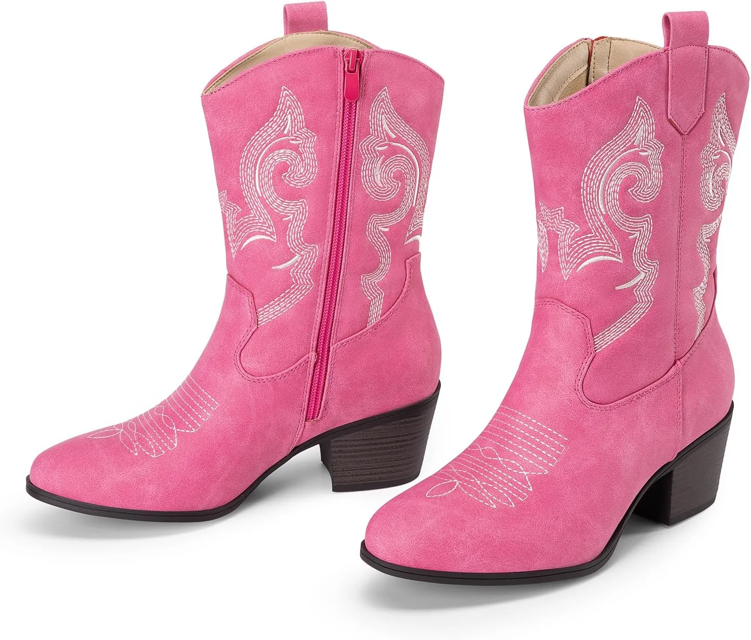 DREAM PAIRS Cowboy Boots for Women, Mid Calf Cowgirl Boots with Embroidery Round Toe Western Chunky Low Heel Shoes