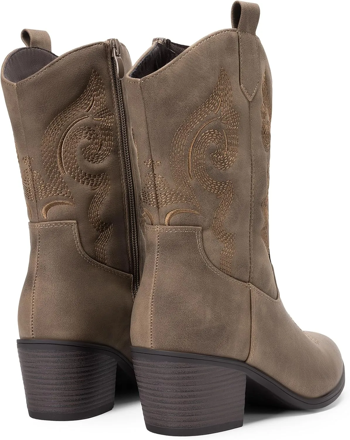DREAM PAIRS Cowboy Boots for Women, Mid Calf Cowgirl Boots with Embroidery Round Toe Western Chunky Low Heel Shoes