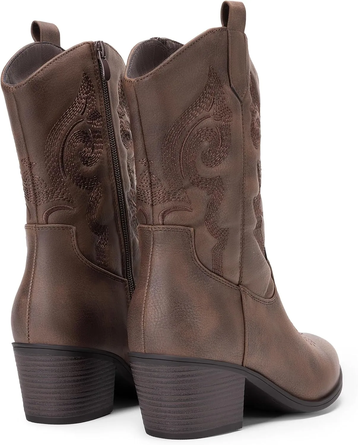 DREAM PAIRS Cowboy Boots for Women, Mid Calf Cowgirl Boots with Embroidery Round Toe Western Chunky Low Heel Shoes