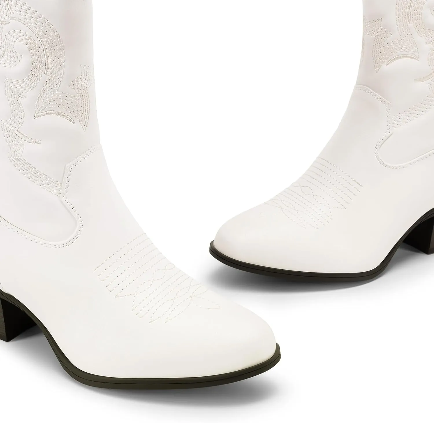 DREAM PAIRS Cowboy Boots for Women, Mid Calf Cowgirl Boots with Embroidery Round Toe Western Chunky Low Heel Shoes