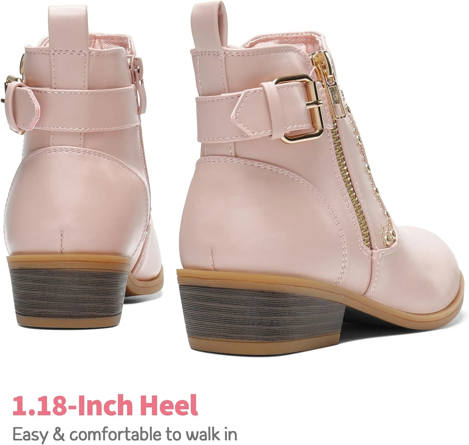 DREAM PAIRS Girls Boots Low Heel Side Zipper Ankle Booties Little Kid/Big Kid