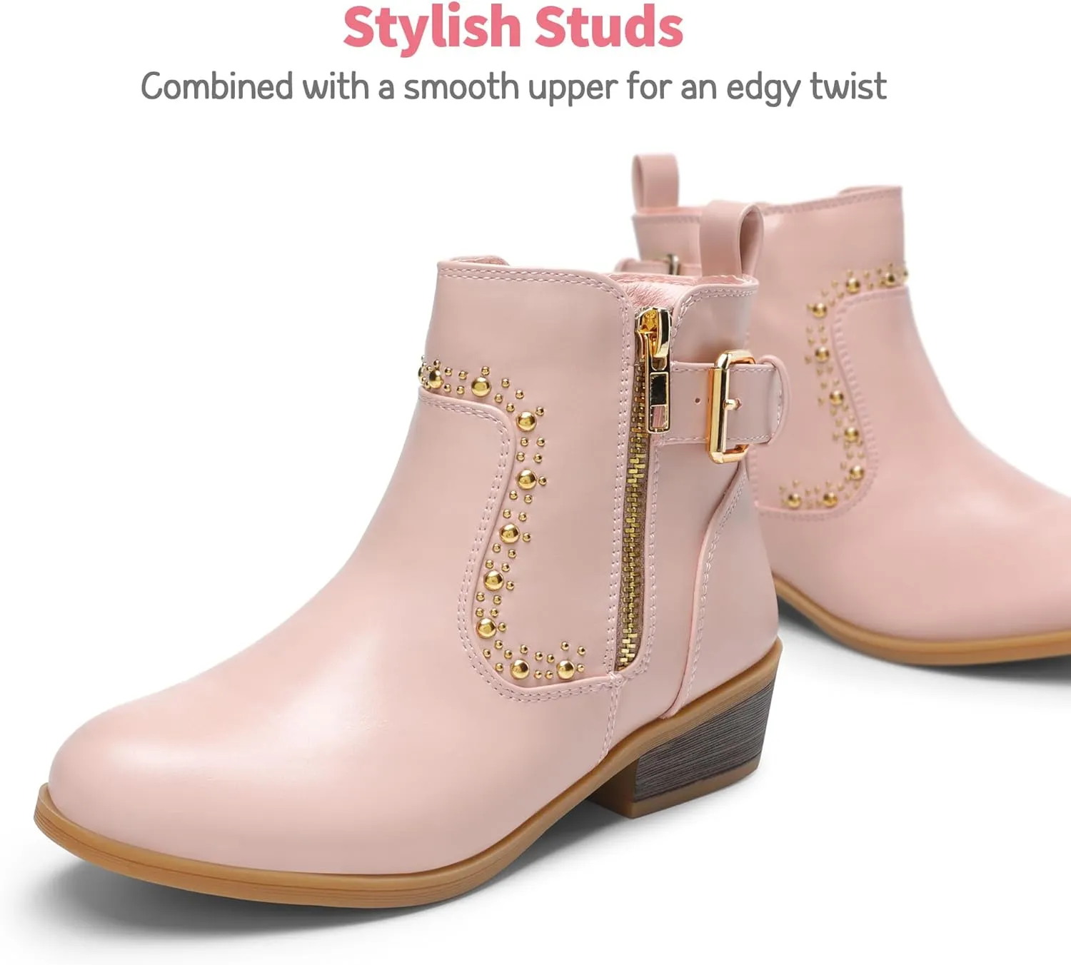 DREAM PAIRS Girls Boots Low Heel Side Zipper Ankle Booties Little Kid/Big Kid