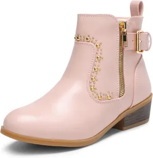 DREAM PAIRS Girls Boots Low Heel Side Zipper Ankle Booties Little Kid/Big Kid